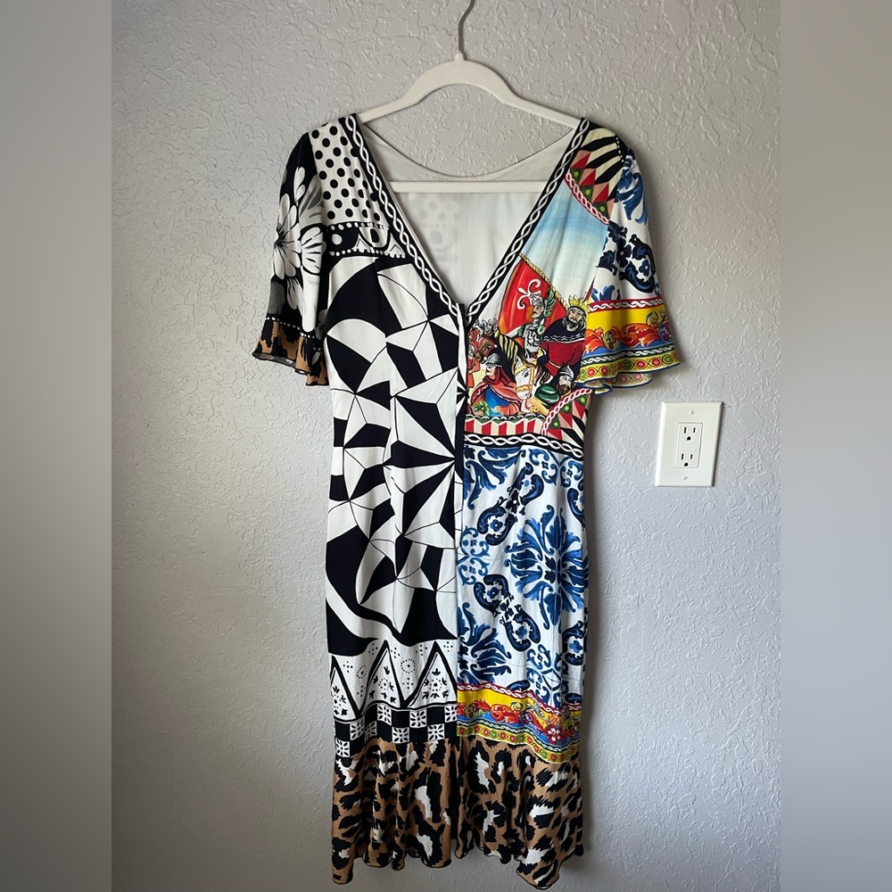 Dolce & Gabbana Exclusive Patchwork Midi Dress—Size 46 - Picture 2 of 7